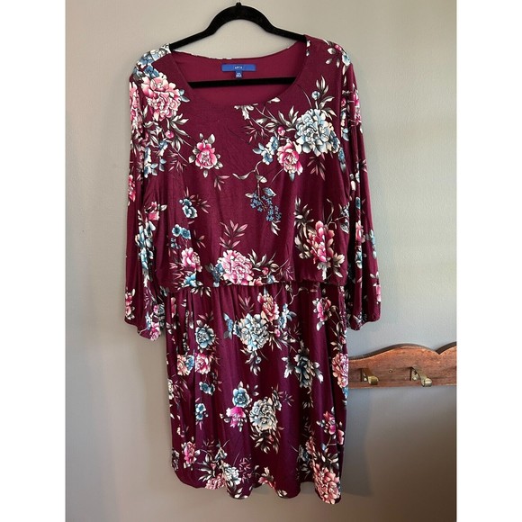 Apt. 9 Dresses & Skirts - Apt. 9 Womens Scoop Neck Floral Blouson Plum Dress Long Sleeve Size XXL Purple
